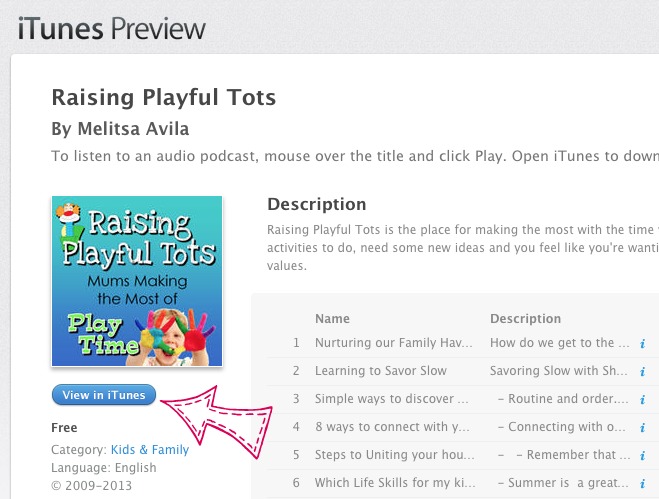 iTunes preview for Raising Playful Tots